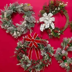 Flocked Berries Wreath with Red Bow