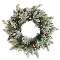 Flocked Evergreen and Mixed Berry LED Wreath