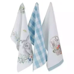 Floral and Easter Bunnies Dish Towels, Set of 3