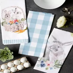 Floral and Easter Bunnies Dish Towels, Set of 3