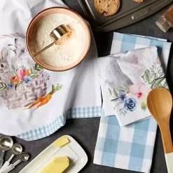 Floral and Easter Bunnies Dish Towels, Set of 3