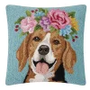 Floral Beagle Hooked Throw Pillow