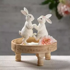 Floral Dancing Bunnies Statue