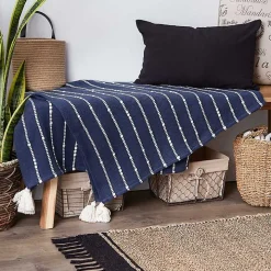 French Blue Slub Stripe Decorative Throw