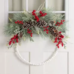 Frosted Berry and Pinecone Beaded Wood Wreath