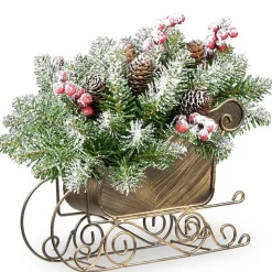 Frosted Fir Christmas Arrangement in Gold Sleigh