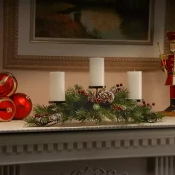Frosted Pinecone and Berry Candle Centerpiece