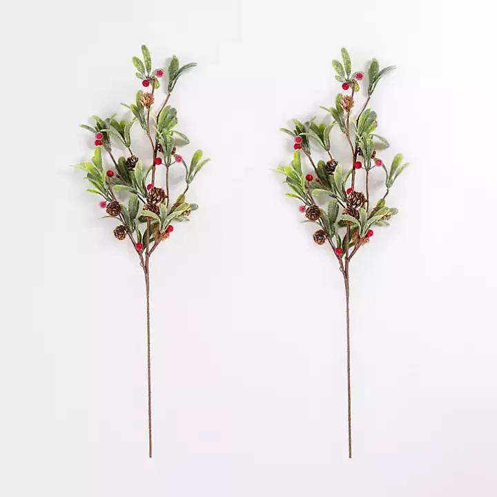 Frosted Red Berry & Greenery Picks, Set of 2