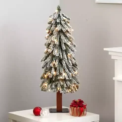 3 ft. Lit Flocked Grand Alpine Trunk Mini Tree