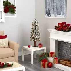 3 ft. Lit Flocked Grand Alpine Trunk Mini Tree