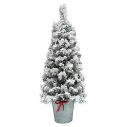 4 ft. Pre-Lit Flocked Pine Tree in Metal Pot