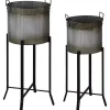 Galvanized Black Planters with Stands, Set of 2
