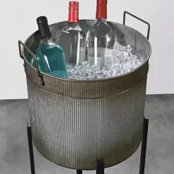 Galvanized Black Planters with Stands, Set of 2