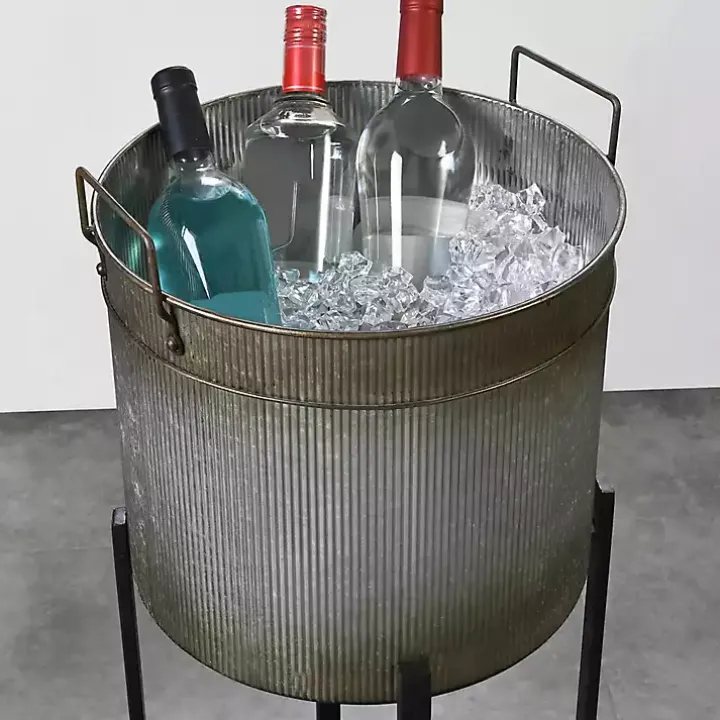 Galvanized Black Planters with Stands, Set of 2