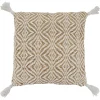 Geometric Woven Jute Tassel Throw Pillow
