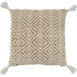 Geometric Woven Jute Tassel Throw Pillow