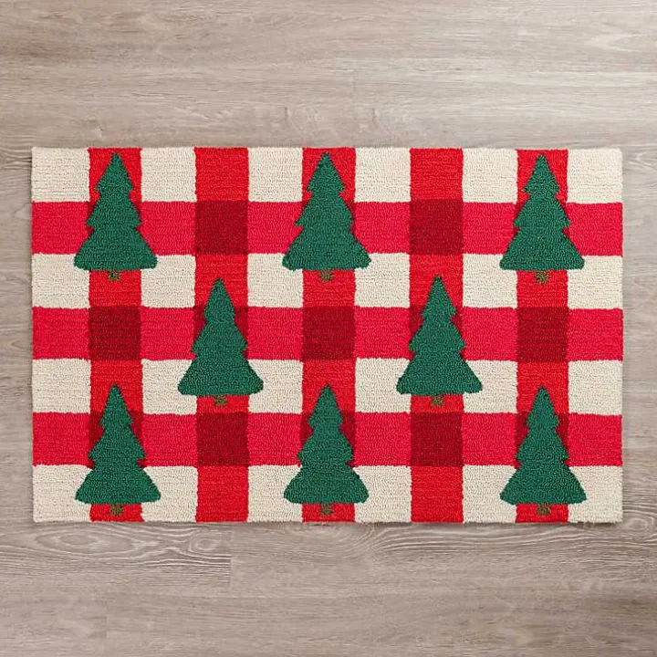 Gingham Trees Hooked Floor Mat