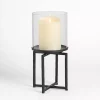 Glass Hurricane with Black Metal Stand, 18 in.