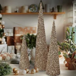 Glittered Pearl Cone Tabletop Trees, Set of 3