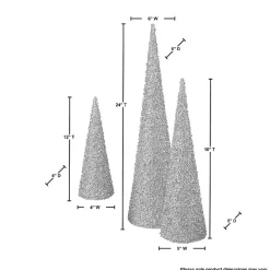 Glittered Silver Cone Tabletop Trees, Set of 3