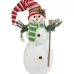 Glittered Snowman with Broom Figurine
