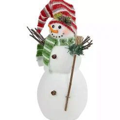 Glittered Snowman with Broom Figurine