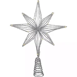 Glittery Silver Geo Star Pre-Lit LED Tree Topper