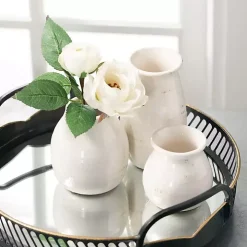 Glossy White Curved Vases, Set of 3