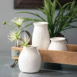 Glossy White Curved Vases, Set of 3