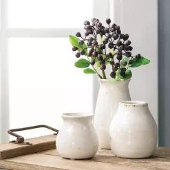 Glossy White Curved Vases, Set of 3