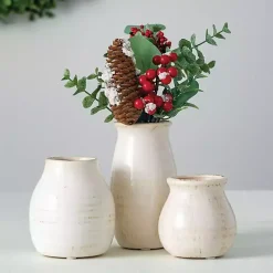 Glossy White Curved Vases, Set of 3