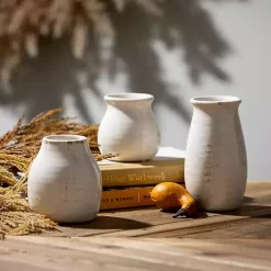 Glossy White Curved Vases, Set of 3