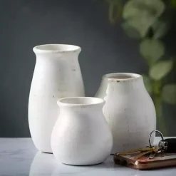 Glossy White Curved Vases, Set of 3