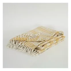 Gold and Ivory Striped Cotton Throw