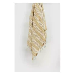 Gold and Ivory Striped Cotton Throw