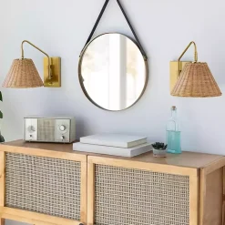 Gold and Rattan Wall Sconce