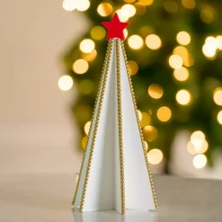 Gold Beaded Wood Christmas Tree, 13 in.