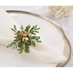 Gold Bells and Holly Napkin Rings, Set of 4