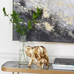 Gold Carved Elephant Family Statue