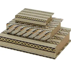 Gold Faux Leather Chain Link Book Boxes, Set of 3