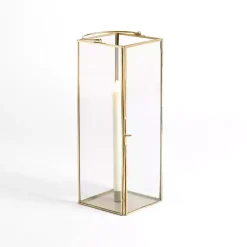 Gold Iron & Glass Taper Candle Lantern, 14 in.