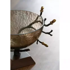 Gold Tipped Walnut Wood Glass Bowl