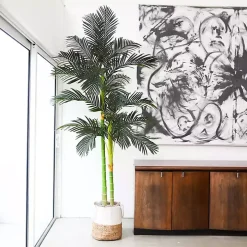 Golden Cane Palm Tree in Woven Planter, 8 ft.