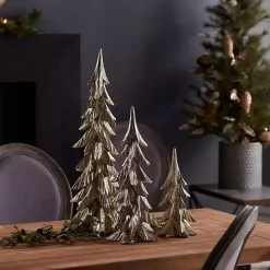 Golden Glitter Tabletop Evergreen Trees, Set of 3