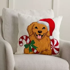 Golden Retriever with Santa Hat Christmas Pillow