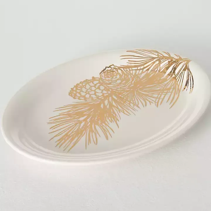 Golden Winter Pine Branch Serving Platter