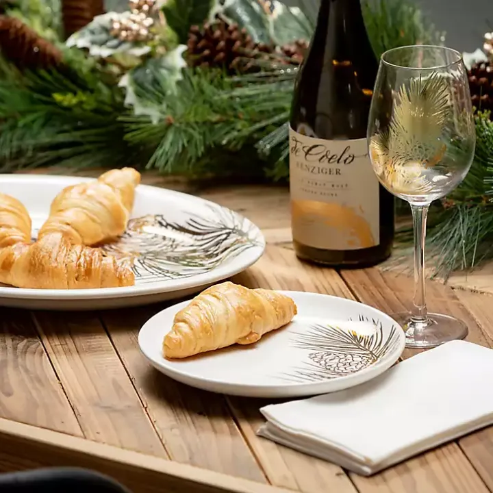 Golden Winter Pine Branch Serving Platter