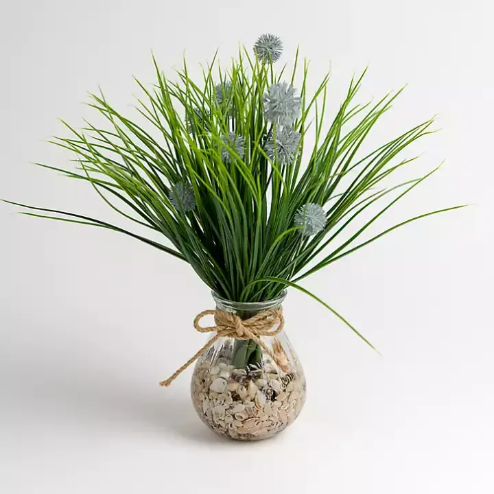 Grass and Thistle Arrangement in Glass Vase