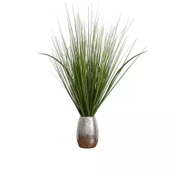 Grass Arrangement in Crackled Silver Pot