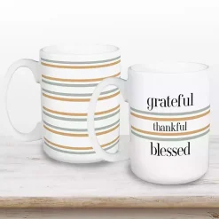 Grateful, Thankful, Blessed Striped Mugs, Set of 2